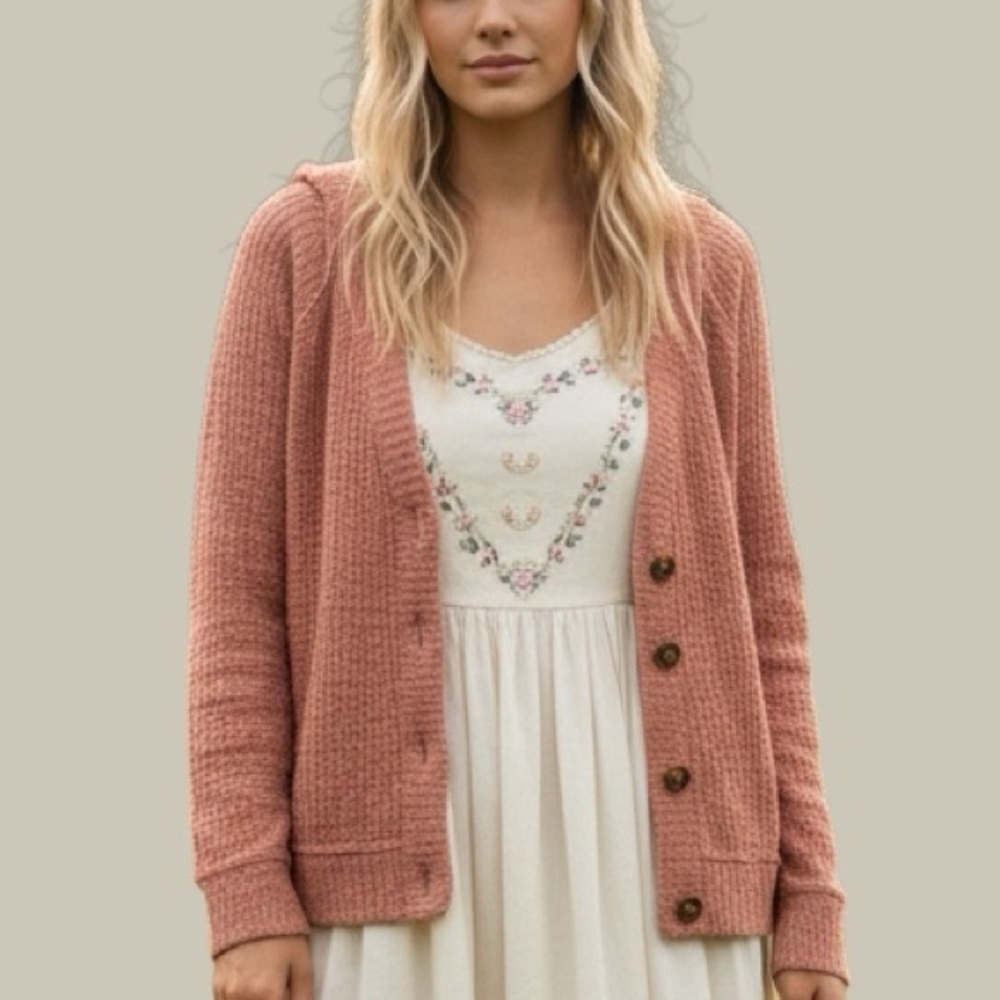 Vince Camuto persimmon peach cardigan Comfortable Cotton Loungewear cottagecore - Picture 3 of 11
